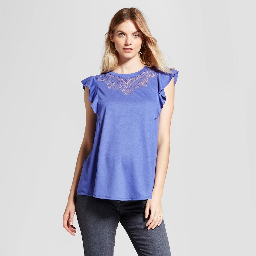 Isabel Maternity Flutter Sleeve Top in Blue